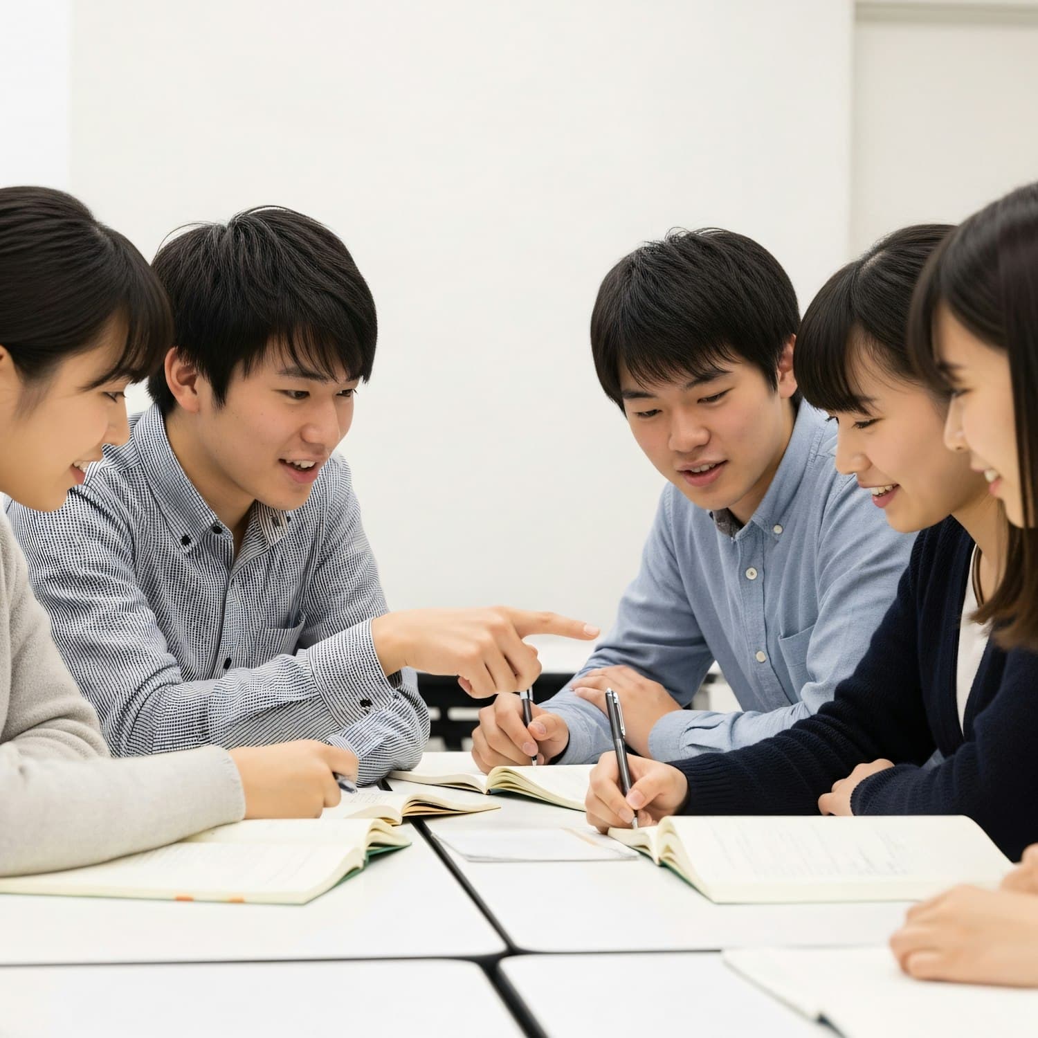 A group of students working through their notes together